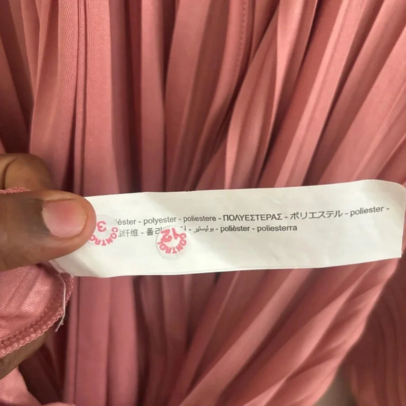 Zara Dress L Pleated Tunic Mini Long Sleeve Tie Neck Flowy Loose Shift Boho Chic - Picture 6 of 7